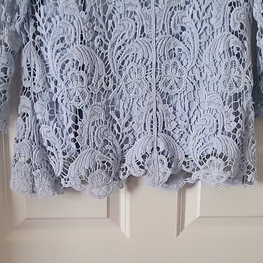 BFA Classics Light Blue Lace Long Sleeve Blouse Women's Small - Picture 6 of 11